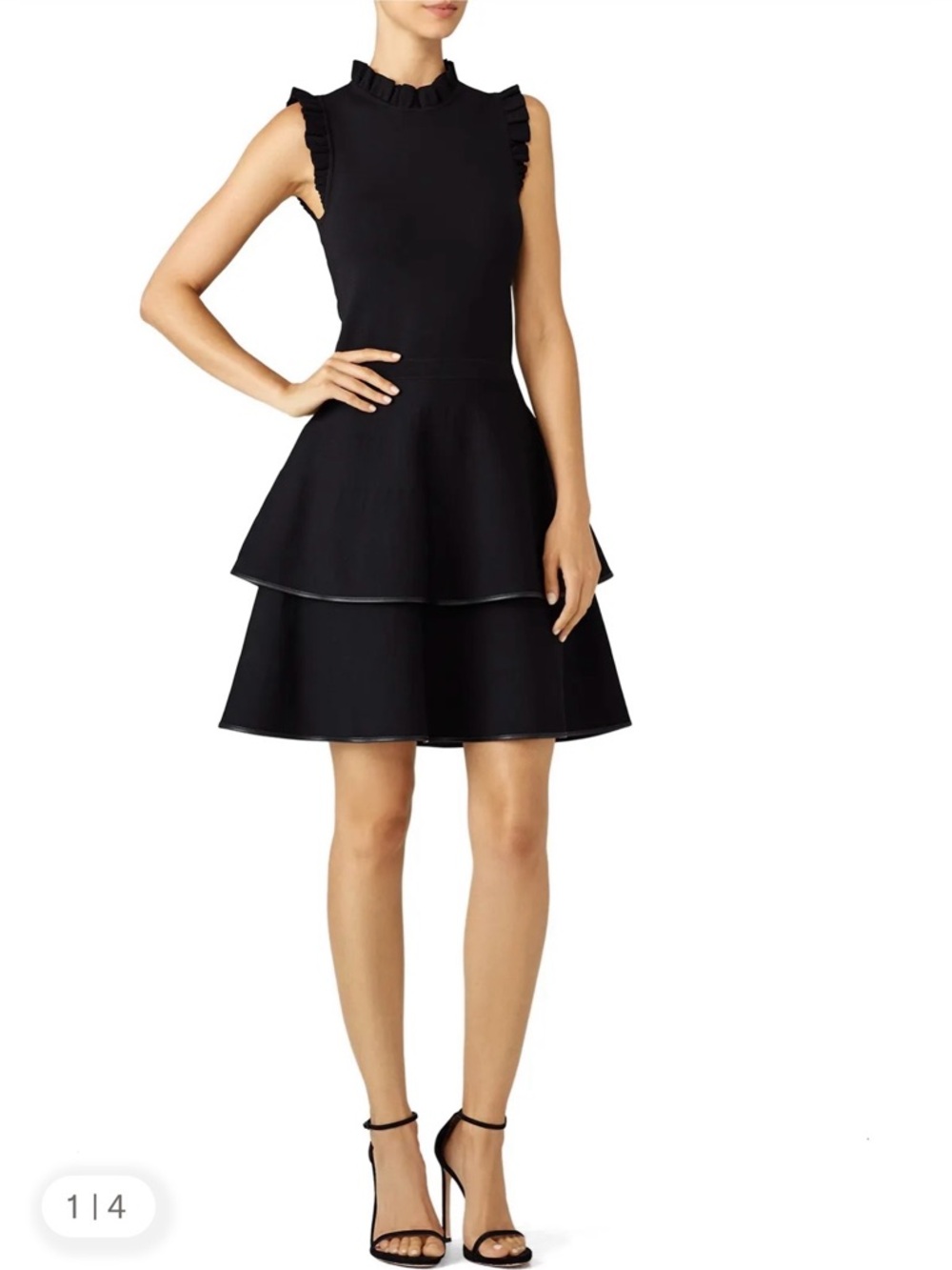 Parker Black Ruffled Mock-Neck Tiered Mini Dress